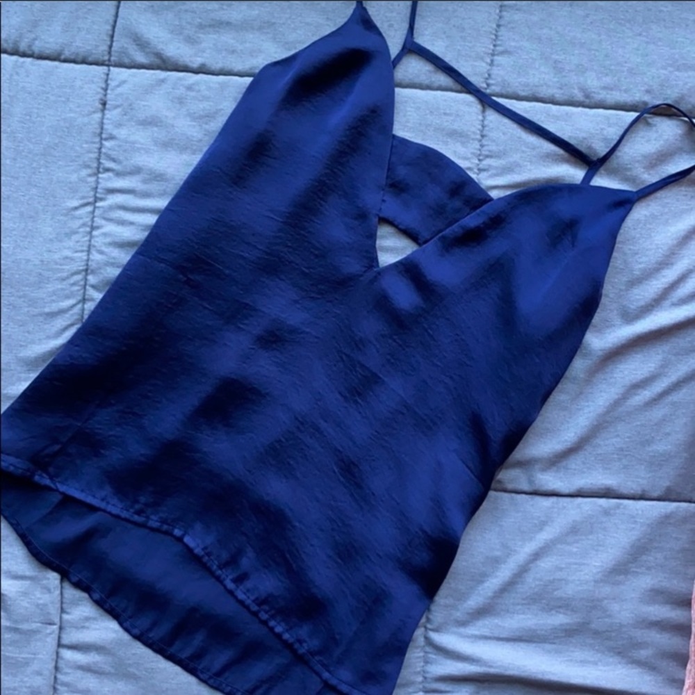 SOLD Silky Navy Blue Tank Top Blouse w/ Cutout Det